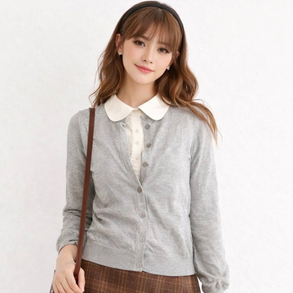 Merona Womens Grey Cardigan Sweater Lightweight Knit Preppy Twee Indie Academia
